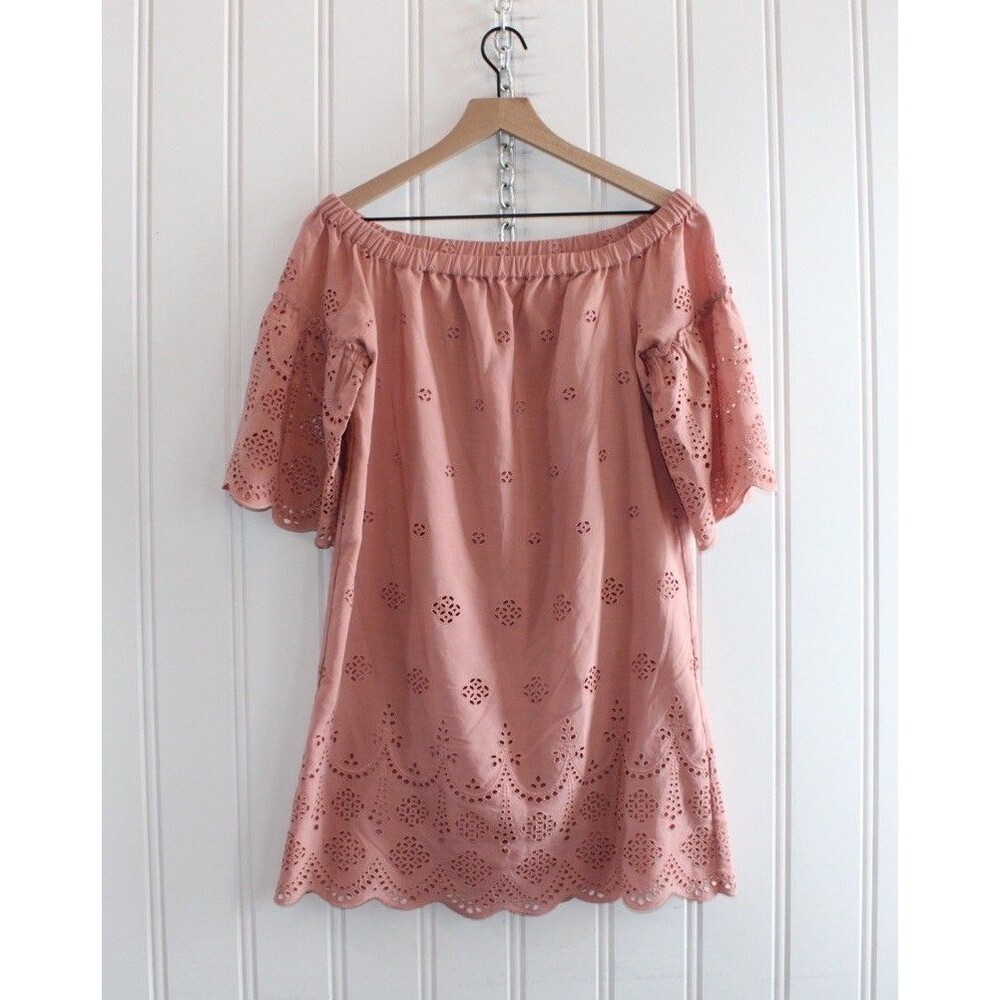 Madewell Dusty Rose Eyelet‎ Off Shoulder Dress Cottagecore Boho Festival Size 2